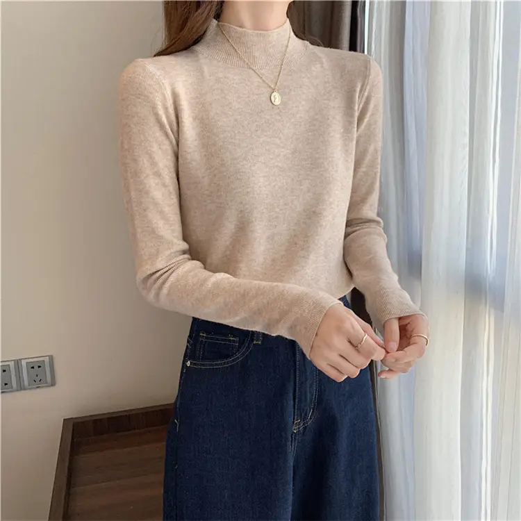 Women's Black Half Turtleneck Sweater with Chain Crossbody — feature 57
