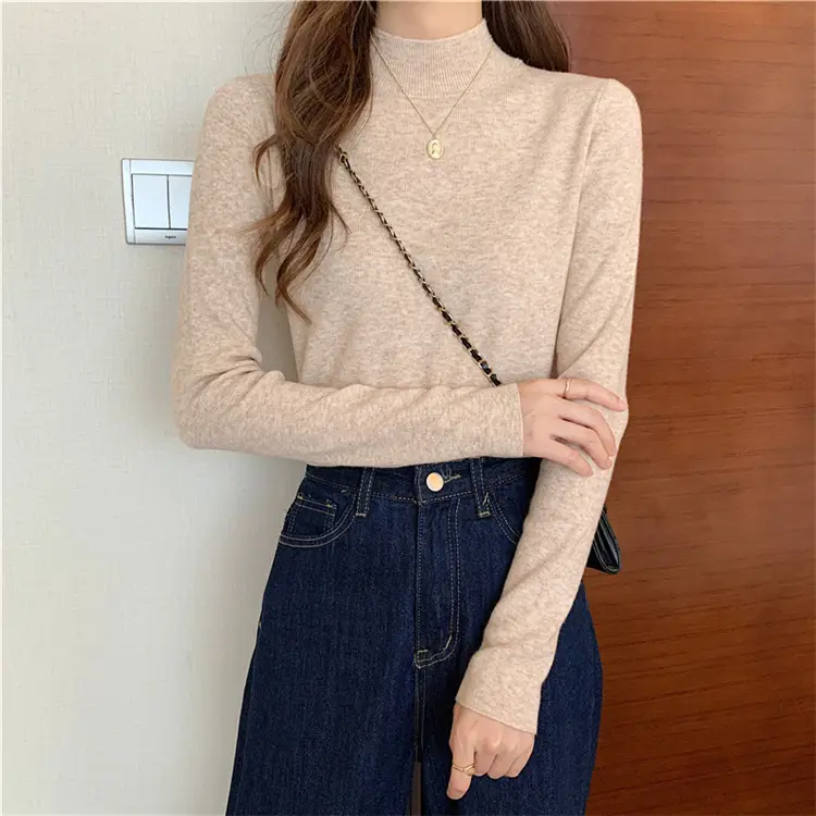 Women's Black Half Turtleneck Sweater with Chain Crossbody — feature 58