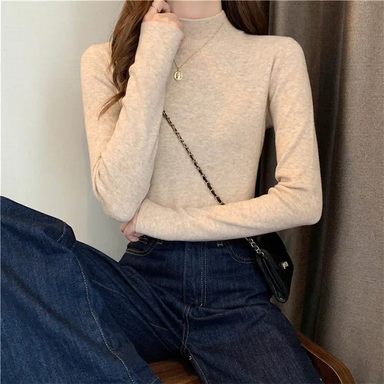 Women's Black Half Turtleneck Sweater with Chain Crossbody — feature 59