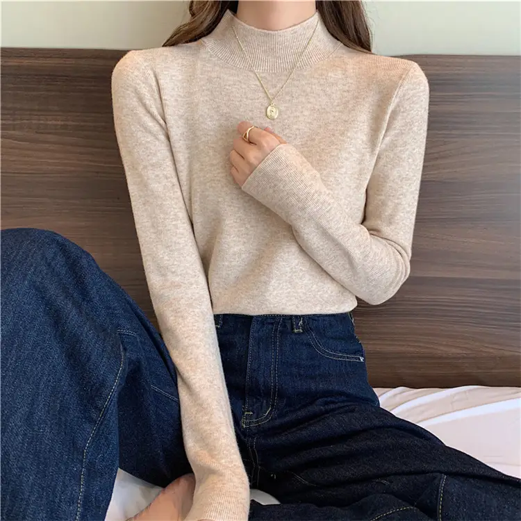 Women's Black Half Turtleneck Sweater with Chain Crossbody — feature 60