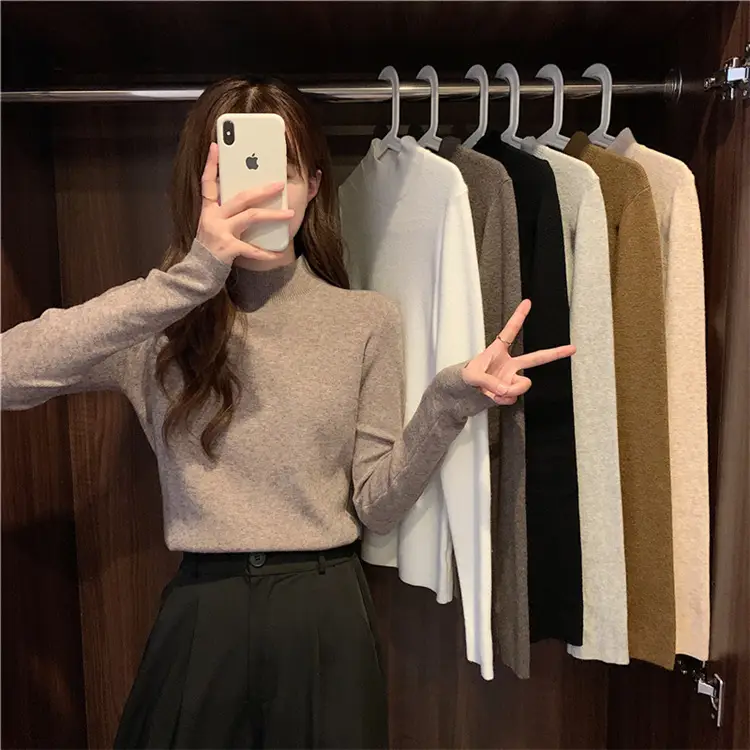 Women's Black Half Turtleneck Sweater with Chain Crossbody — feature 61