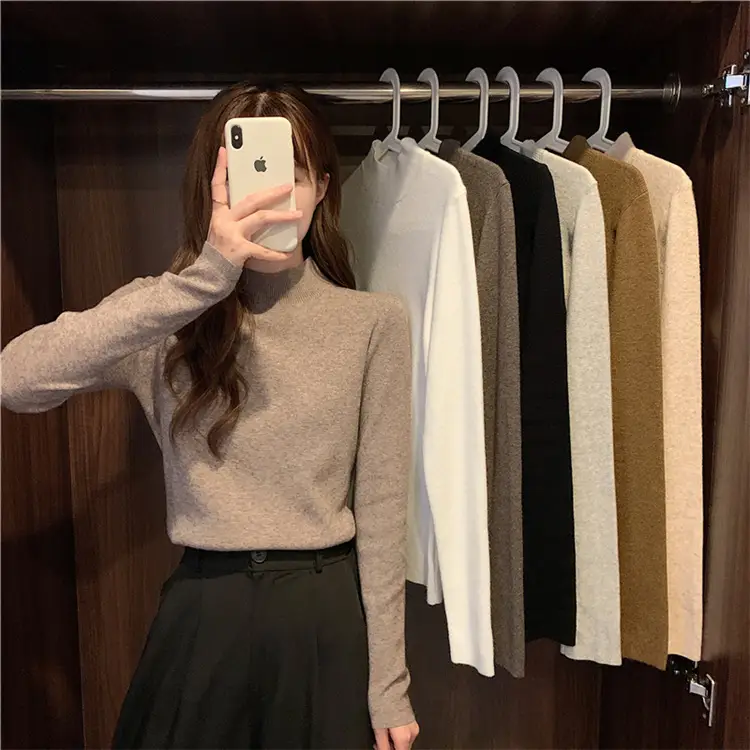 Women's Black Half Turtleneck Sweater with Chain Crossbody — feature 62