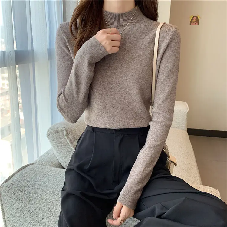 Women's Black Half Turtleneck Sweater with Chain Crossbody — feature 7