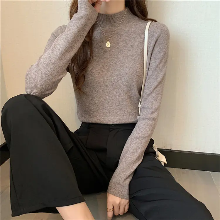 Women's Black Half Turtleneck Sweater with Chain Crossbody — feature 8