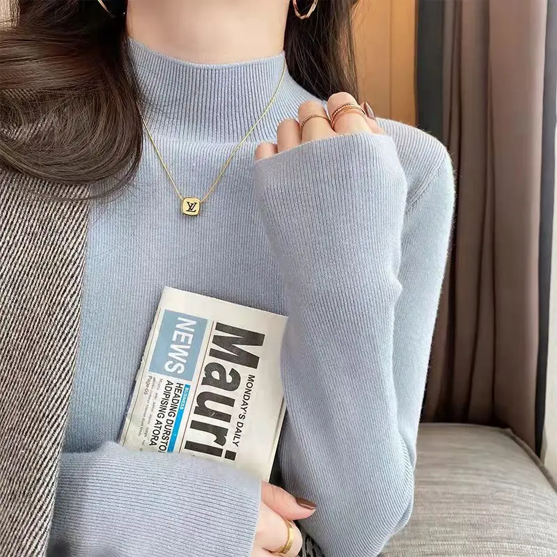 Women's Black Half Turtleneck Sweater with Chain Crossbody - Image 7