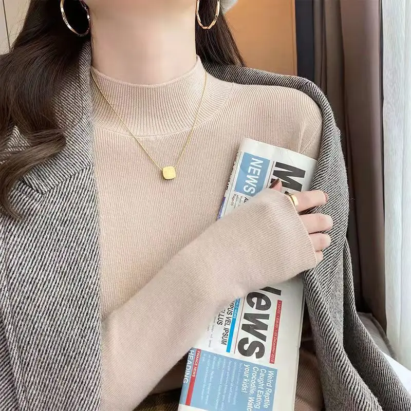 Women's Black Half Turtleneck Sweater with Chain Crossbody - Image 8