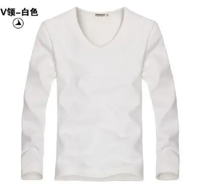 Men's White Loose Fleece Lined T-Shirt Round Neck Long Sleeve - Image 5