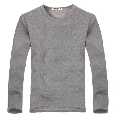 Men's White Loose Fleece Lined T-Shirt Round Neck Long Sleeve - Image 3