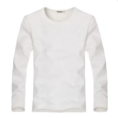 Men's White Loose Fleece Lined T-Shirt Round Neck Long Sleeve - Image 2