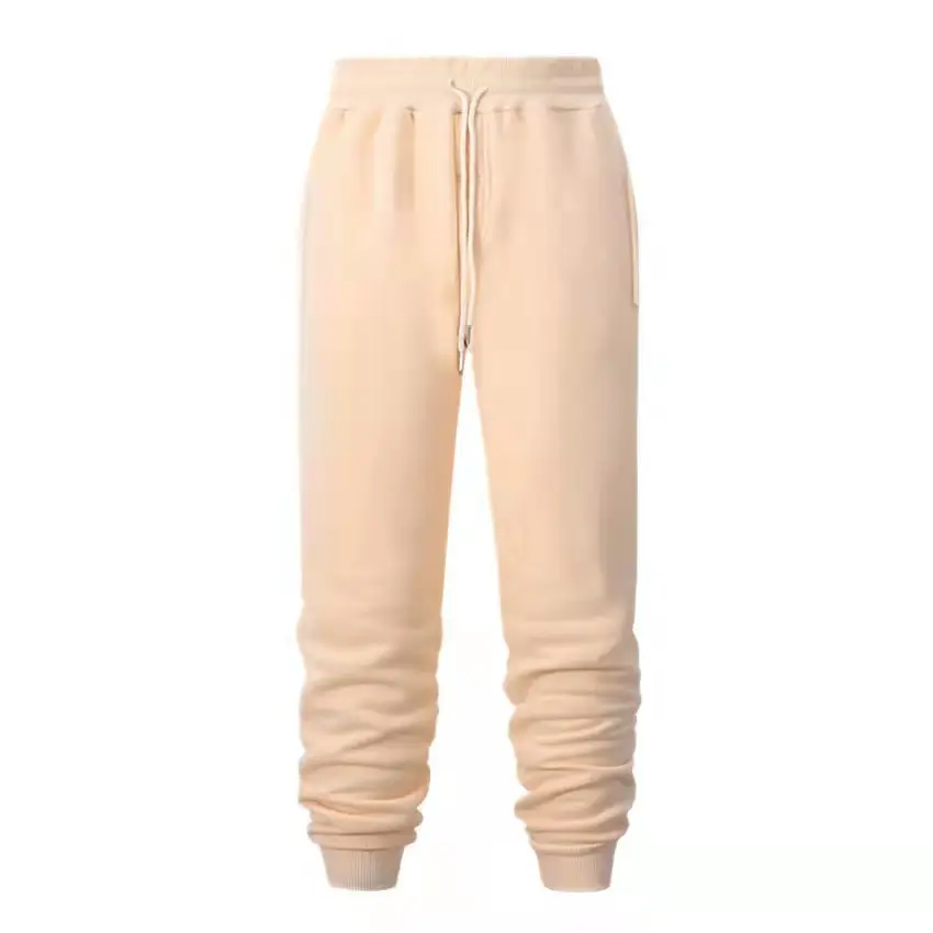 Men Fleece Lined Sweatpants Beige Winter Casual - Image 2