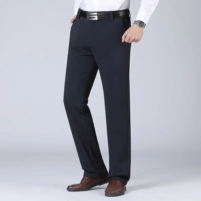 Men's Slim Fit Navy Blue Elastic Waist Pants - Image 8