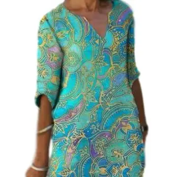 2024 Printed V-Neck Plus Size Shirt Dress - Image 5