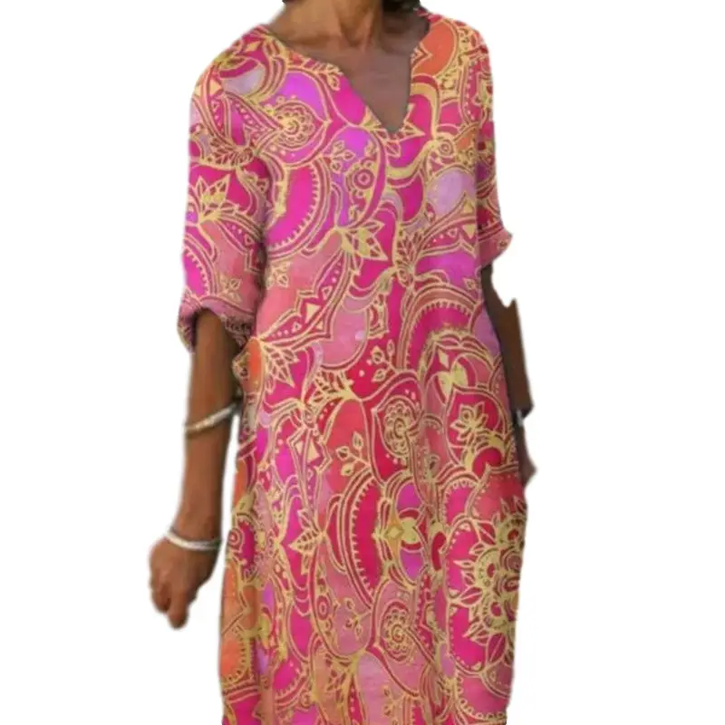 2024 Printed V-Neck Plus Size Shirt Dress - Image 6