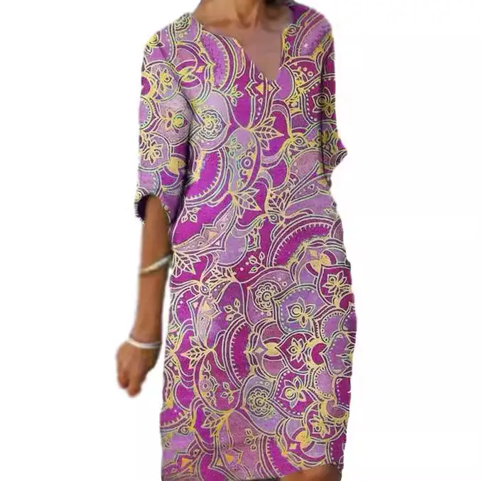2024 Printed V-Neck Plus Size Shirt Dress - Image 7