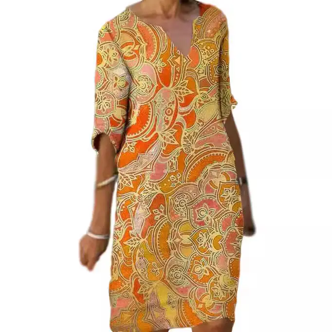 2024 Printed V-Neck Plus Size Shirt Dress - Image 8