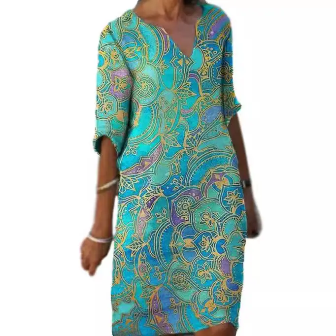 2024 Printed V-Neck Plus Size Shirt Dress - Image 9