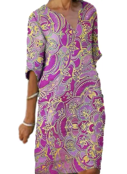 2024 Printed V-Neck Plus Size Shirt Dress - Image 3