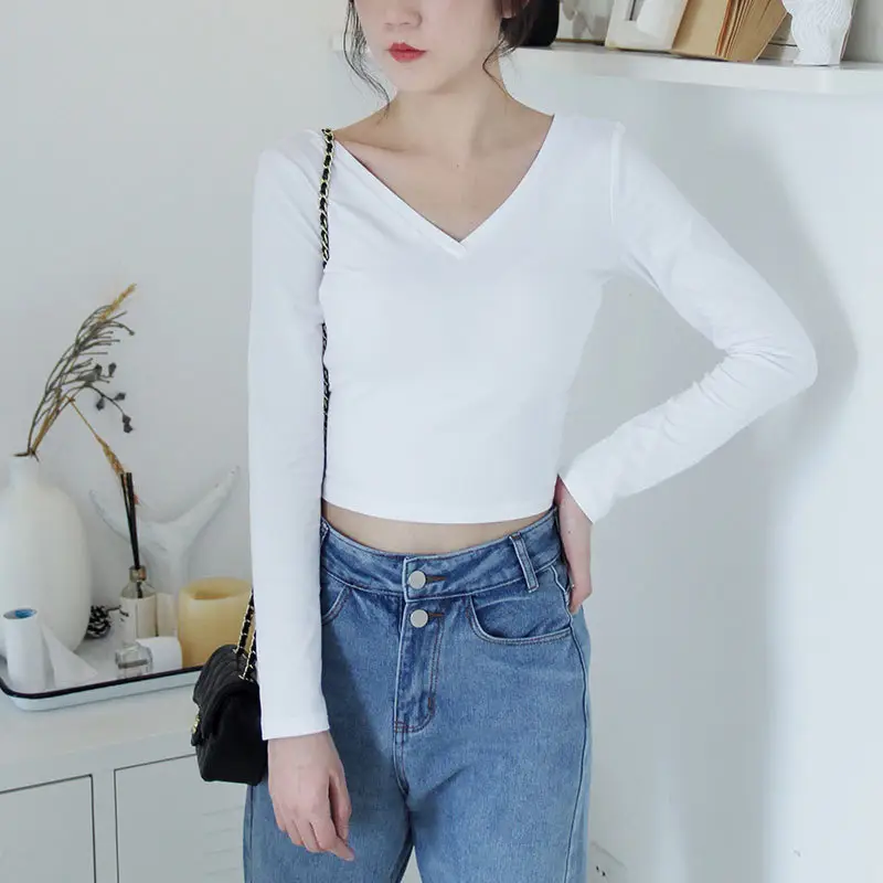 Women White V-Neck Long Sleeve Top Winter Casual - Image 8