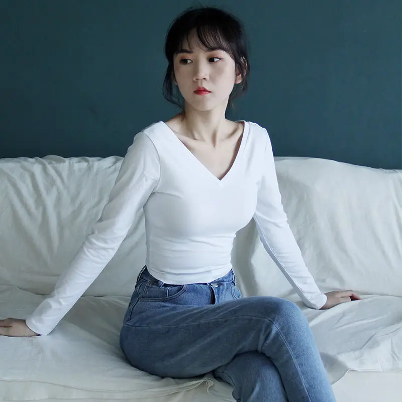 Women White V-Neck Long Sleeve Top Winter Casual - Image 9