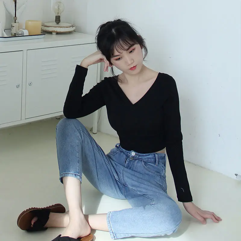 Women White V-Neck Long Sleeve Top Winter Casual - Image 10