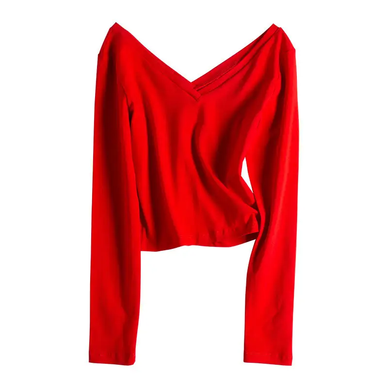 Women White V-Neck Long Sleeve Top Winter Casual - Image 3