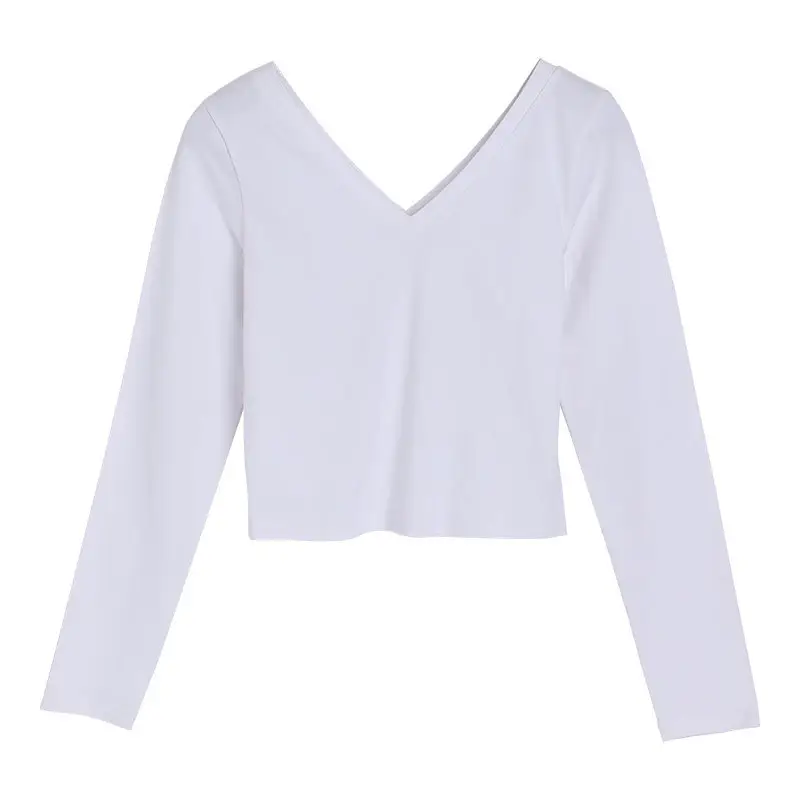 Women White V-Neck Long Sleeve Top Winter Casual - Image 4
