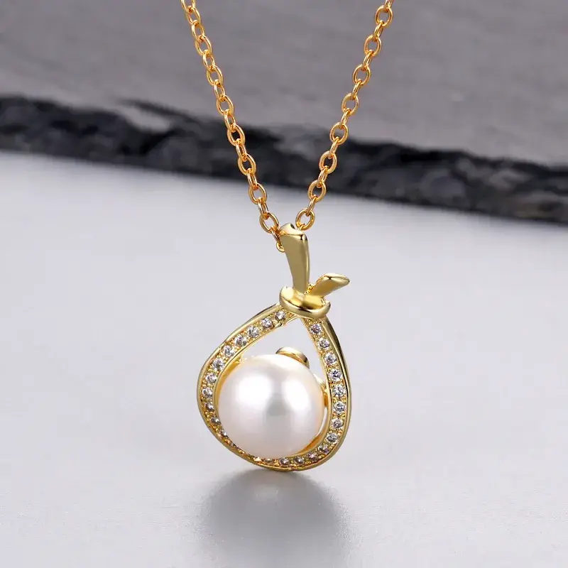 Gold Pearl Pendant Necklace for Women - Image 9