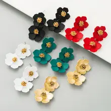 Black Flower Earrings for Women Silver Pin Earrings — feature 1