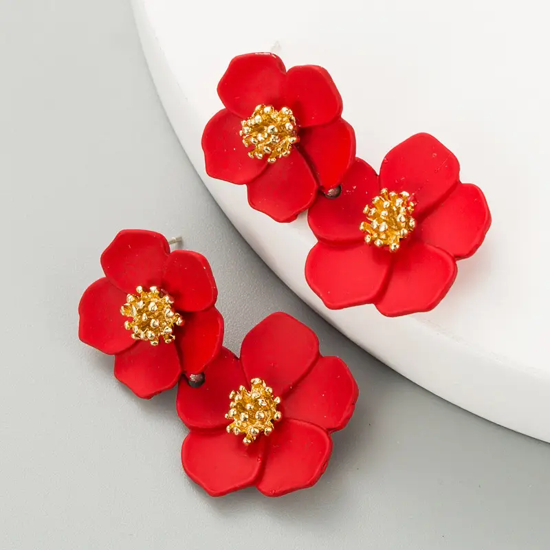 Black Flower Earrings for Women Silver Pin Earrings - Image 2