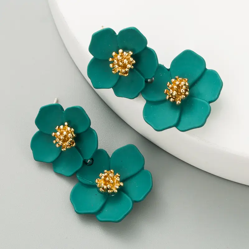 Black Flower Earrings for Women Silver Pin Earrings - Image 3