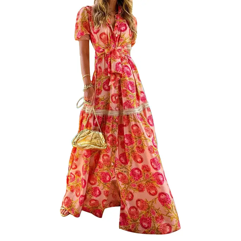 Women Printed Long Sleeve Floral Gown Dress