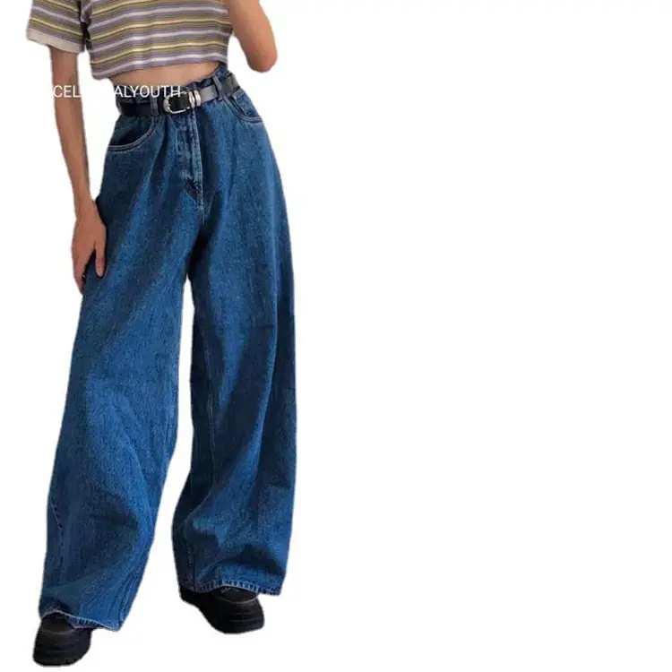 2021 Wide Leg Blue Denim Pants High Waist Classic Fit - Image 6