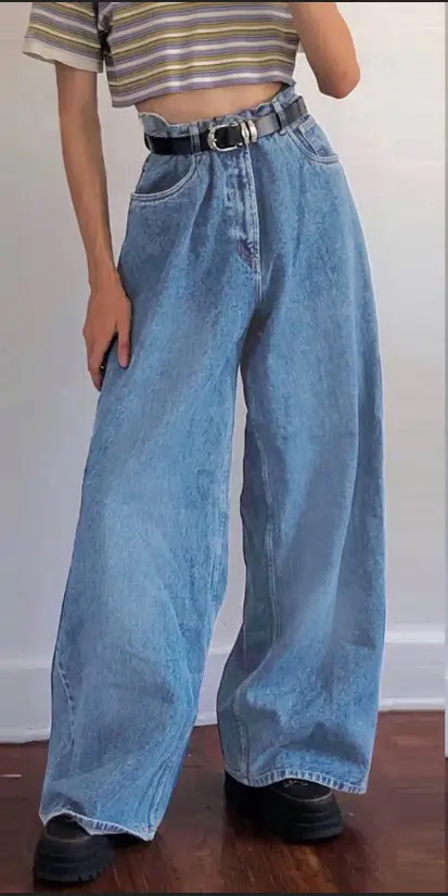 2021 Wide Leg Blue Denim Pants High Waist Classic Fit - Image 2