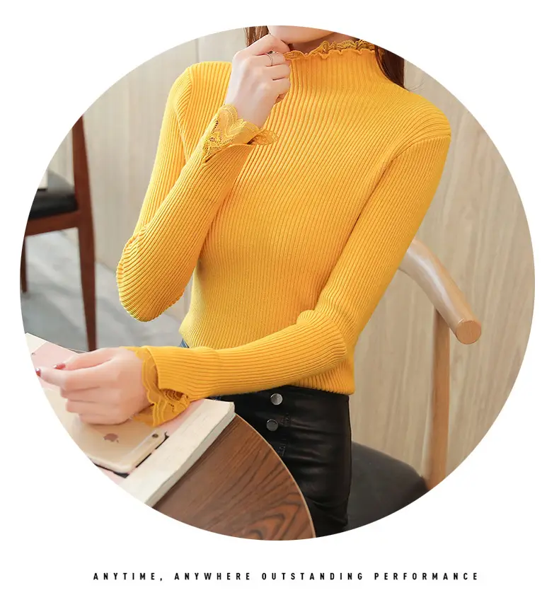Women's Black Half-Turtleneck Knitted Sweater Slim Fit — feature 10