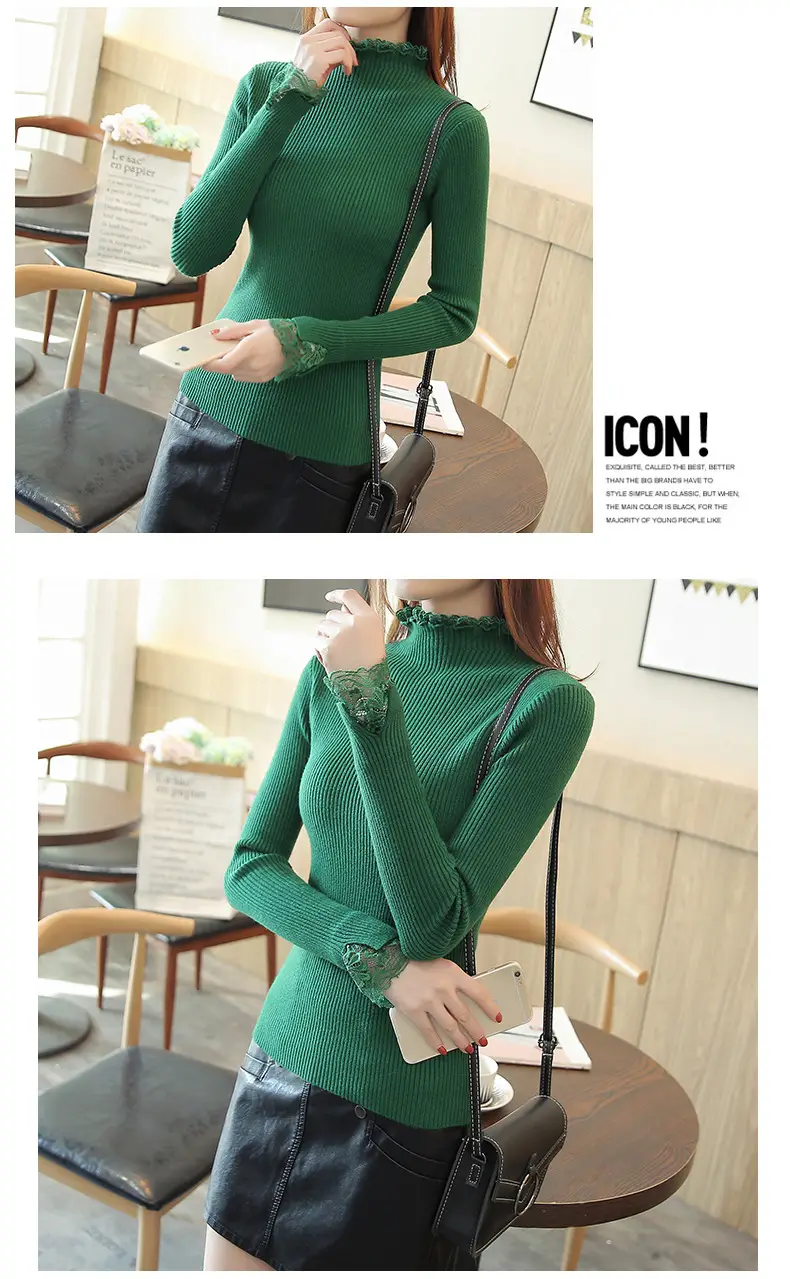 Women's Black Half-Turtleneck Knitted Sweater Slim Fit — feature 11