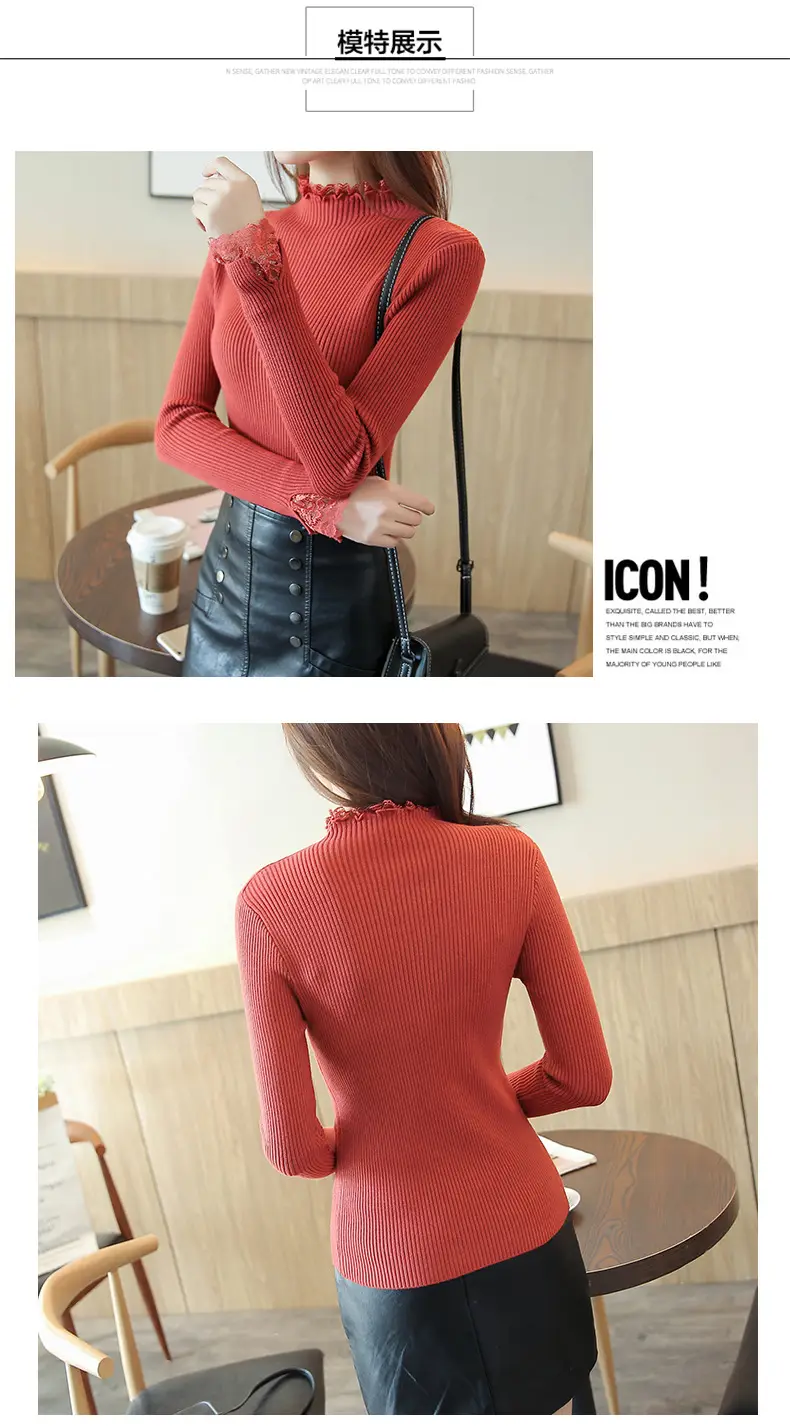 Women's Black Half-Turtleneck Knitted Sweater Slim Fit — feature 12