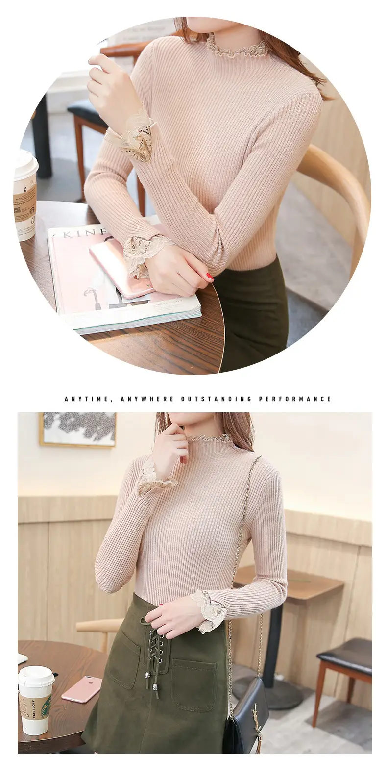 Women's Black Half-Turtleneck Knitted Sweater Slim Fit — feature 13