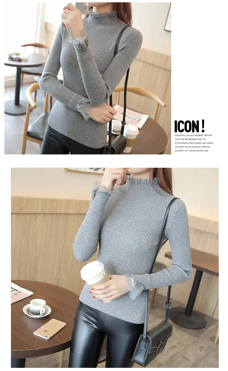 Women's Black Half-Turtleneck Knitted Sweater Slim Fit — feature 14