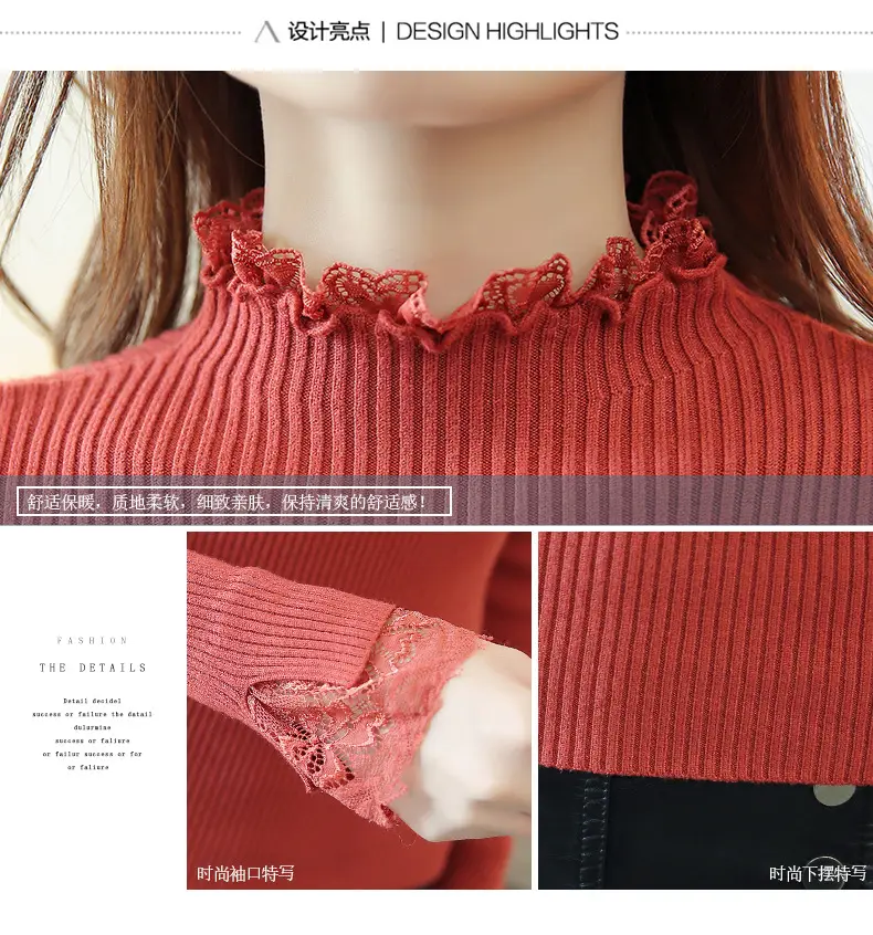 Women's Black Half-Turtleneck Knitted Sweater Slim Fit — feature 2