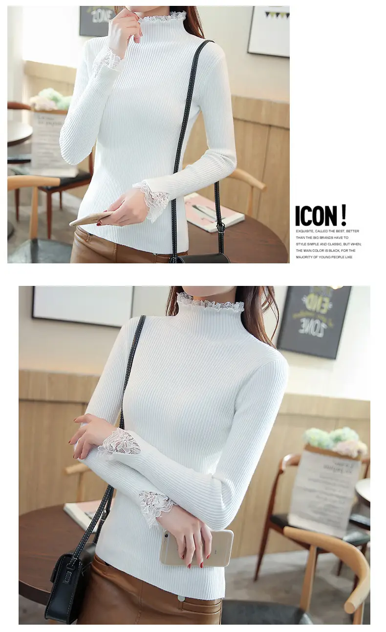 Women's Black Half-Turtleneck Knitted Sweater Slim Fit — feature 3