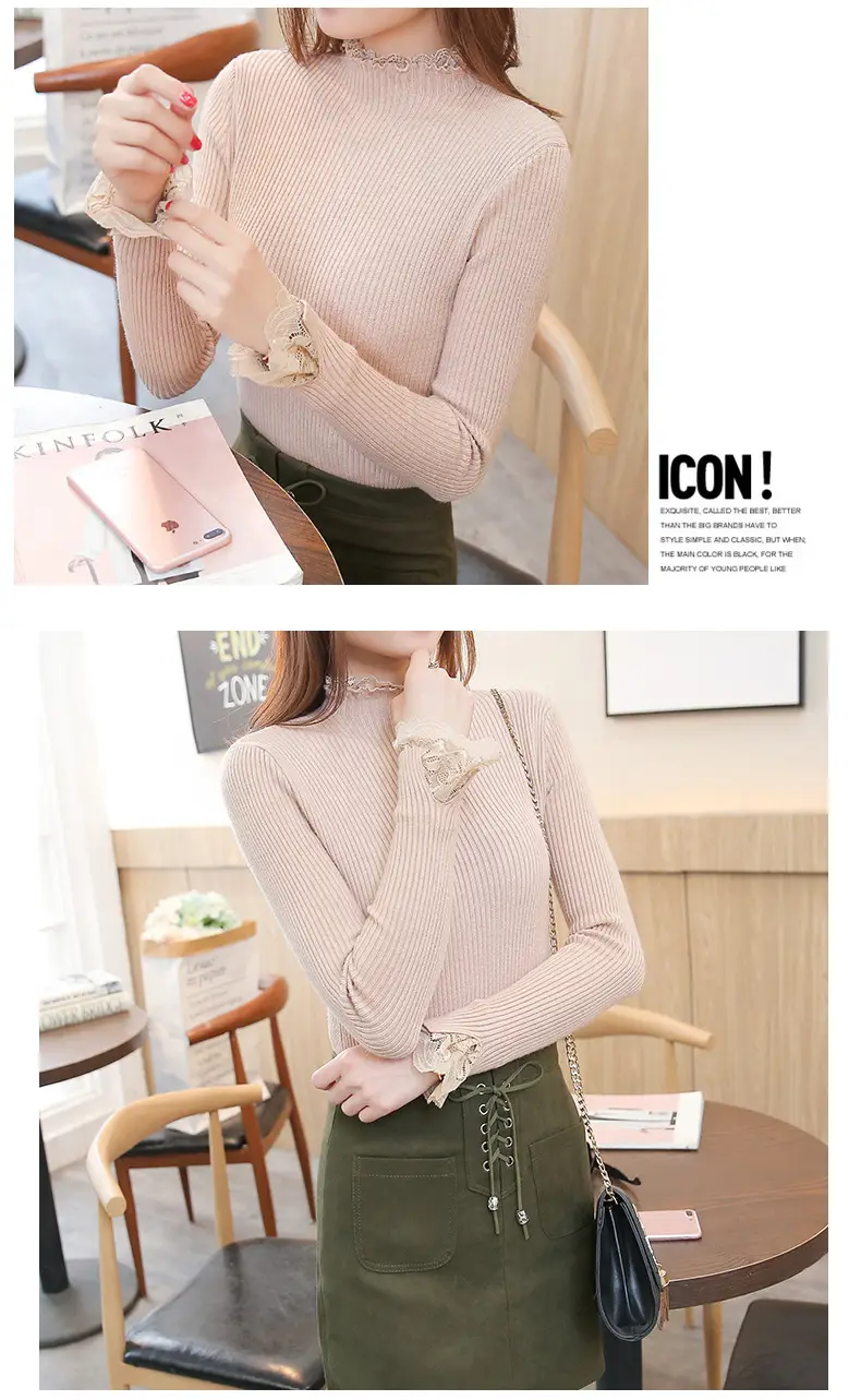 Women's Black Half-Turtleneck Knitted Sweater Slim Fit — feature 6