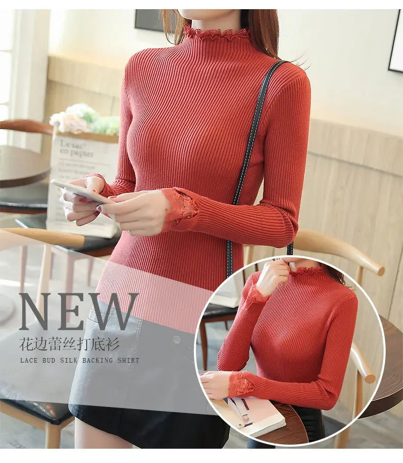 Women's Black Half-Turtleneck Knitted Sweater Slim Fit — feature 7