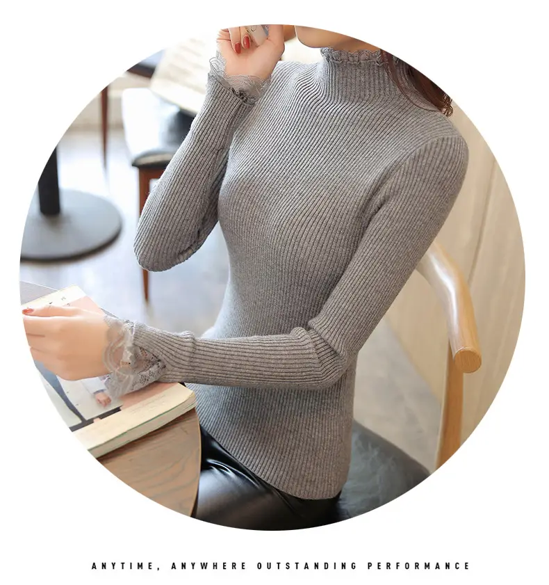 Women's Black Half-Turtleneck Knitted Sweater Slim Fit — feature 8