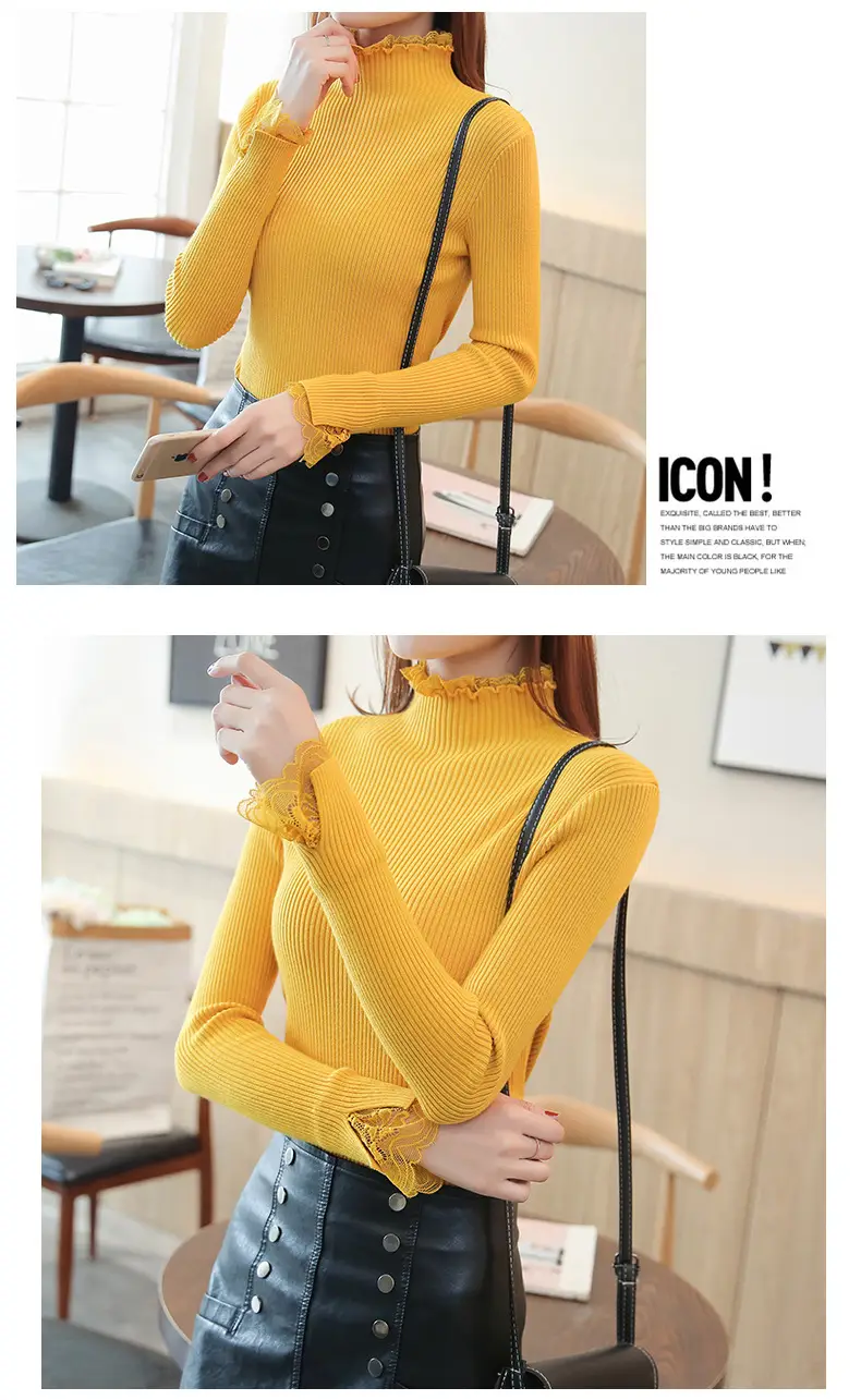 Women's Black Half-Turtleneck Knitted Sweater Slim Fit — feature 9