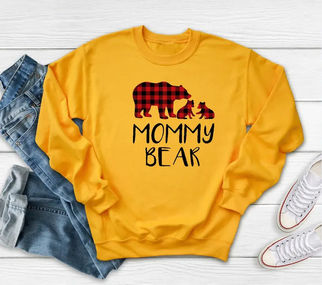 Mommy Bear Printed Yellow Sweatshirt