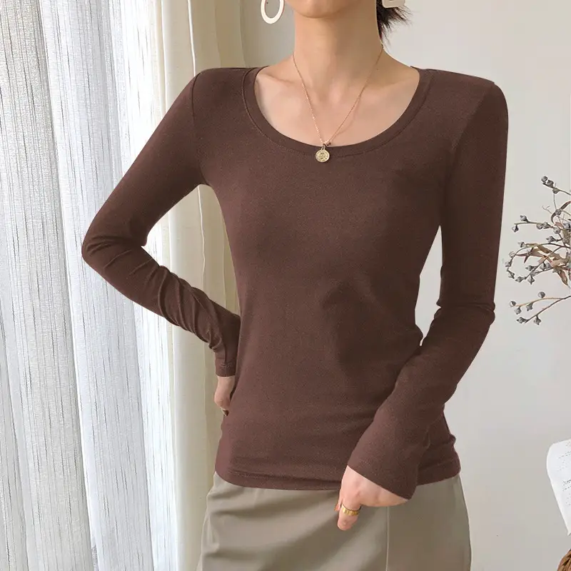 Women's White Long Sleeve Slim Fit Round Neck Top - Image 8