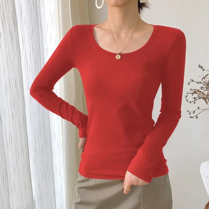 Women's White Long Sleeve Slim Fit Round Neck Top - Image 3
