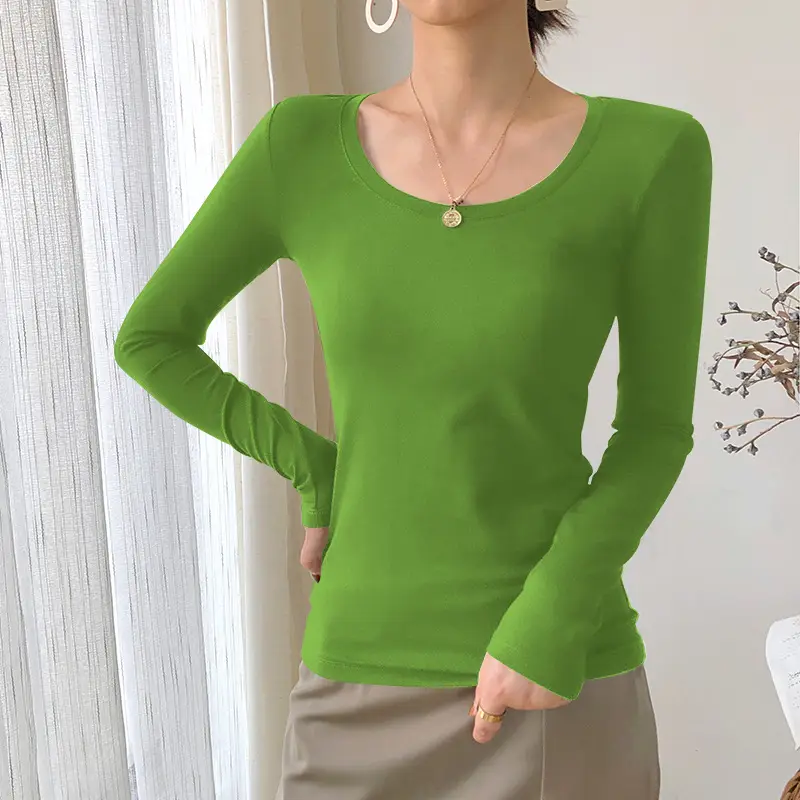 Women's White Long Sleeve Slim Fit Round Neck Top - Image 4