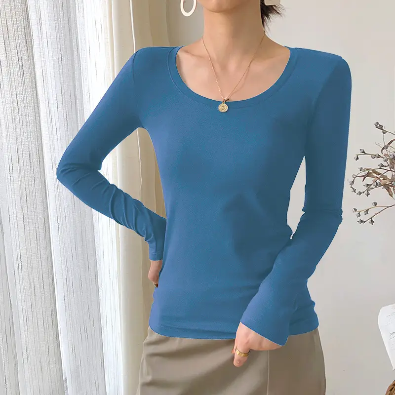 Women's White Long Sleeve Slim Fit Round Neck Top - Image 5