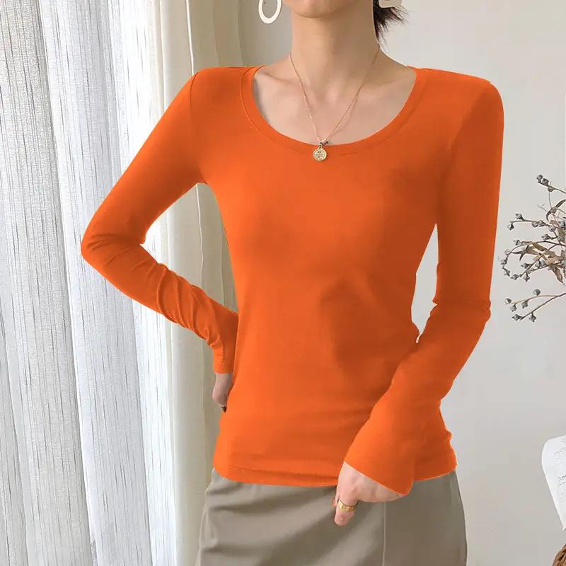 Women's White Long Sleeve Slim Fit Round Neck Top - Image 6